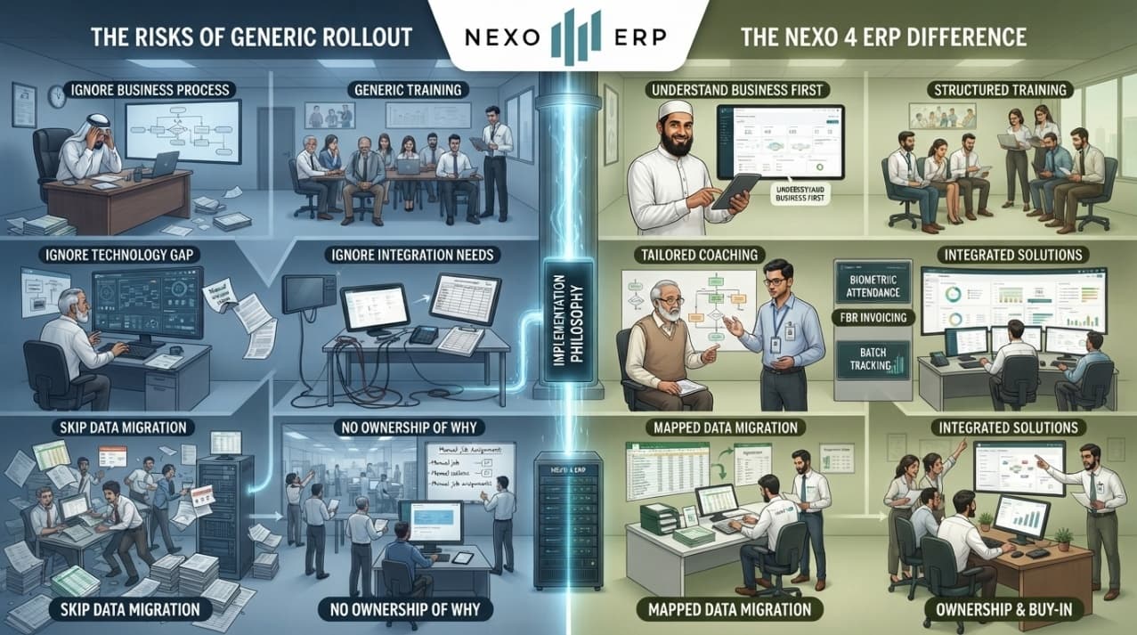 The Risks of Generic Rollout vs The NEXO ERP Difference Infographic